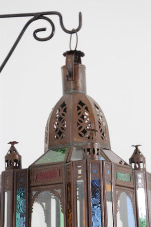 Vintage Moroccan Moorish Metal and Stained Glass Lantern or Pendant