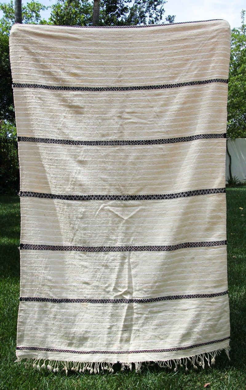 Vintage Tribal Moroccan Textile Handcrafted Wedding Blanket Throw with Sequins