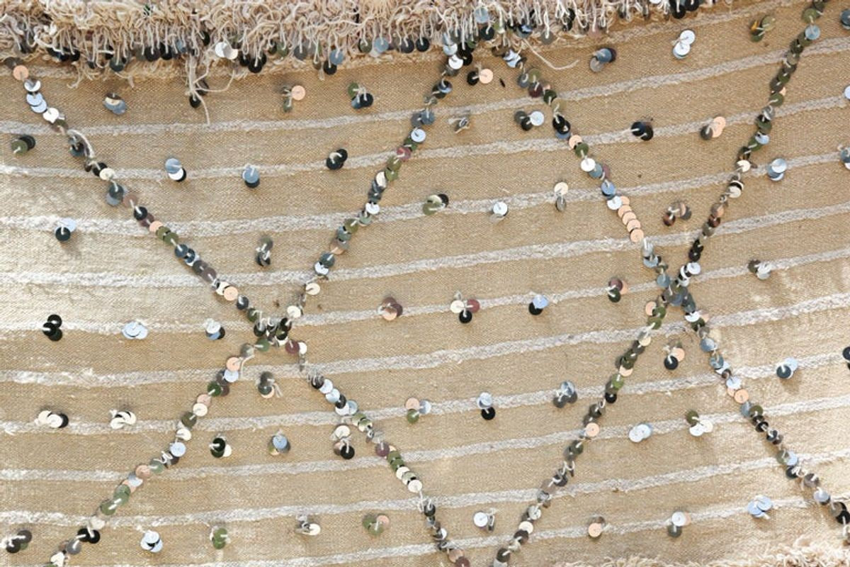 1960s Large Vintage Moroccan Wedding Berber Blanket Throw with Sequins