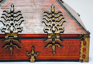 Large Jewelry Dowry Box Lacquered Teak and Brass India 1900