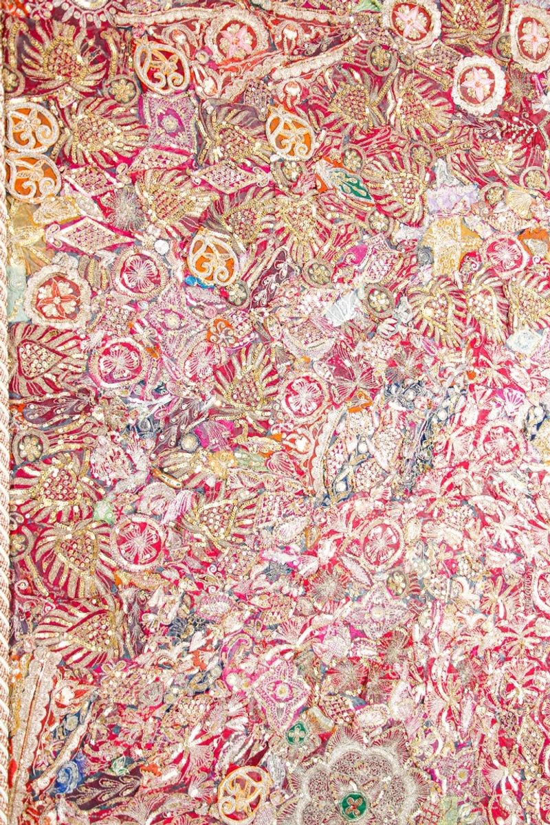 Mughal Embroidered Metal Threaded Tapestry from Rajasthan Framed