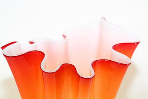 Murano Orange Footed Vase Freeform Handkerchief Art Glass