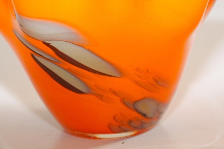 Murano Art Glass Venetian Fulvio Bianconi Vase Orange Freeform Handkerchief