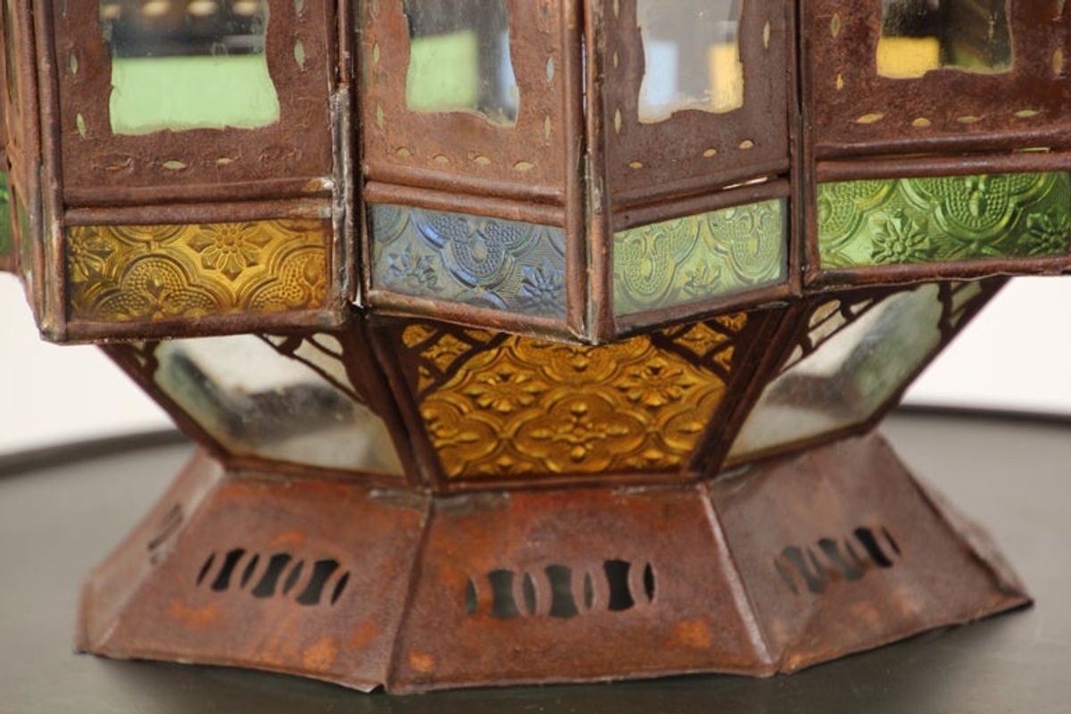 Moroccan Moorish Multi-Color Glass Lantern in Star Shape