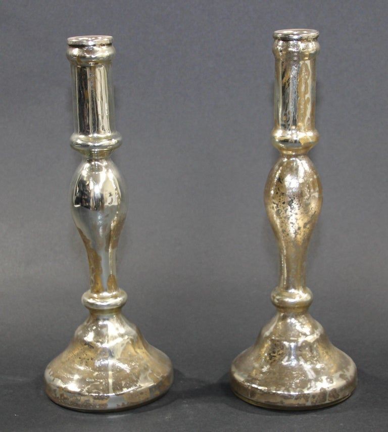 Silvered Mercury Glass Candlesticks, British Colonial Style, 1999