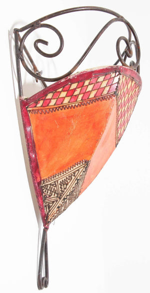 Moroccan Wall Sconce Iron and Hand-painted Parchment