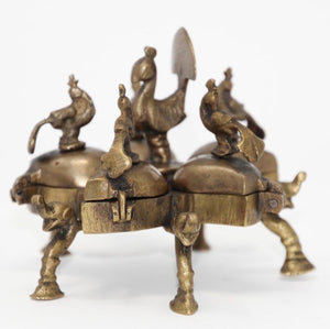Antique Hindu Brass Box with Peacocks and Elephants