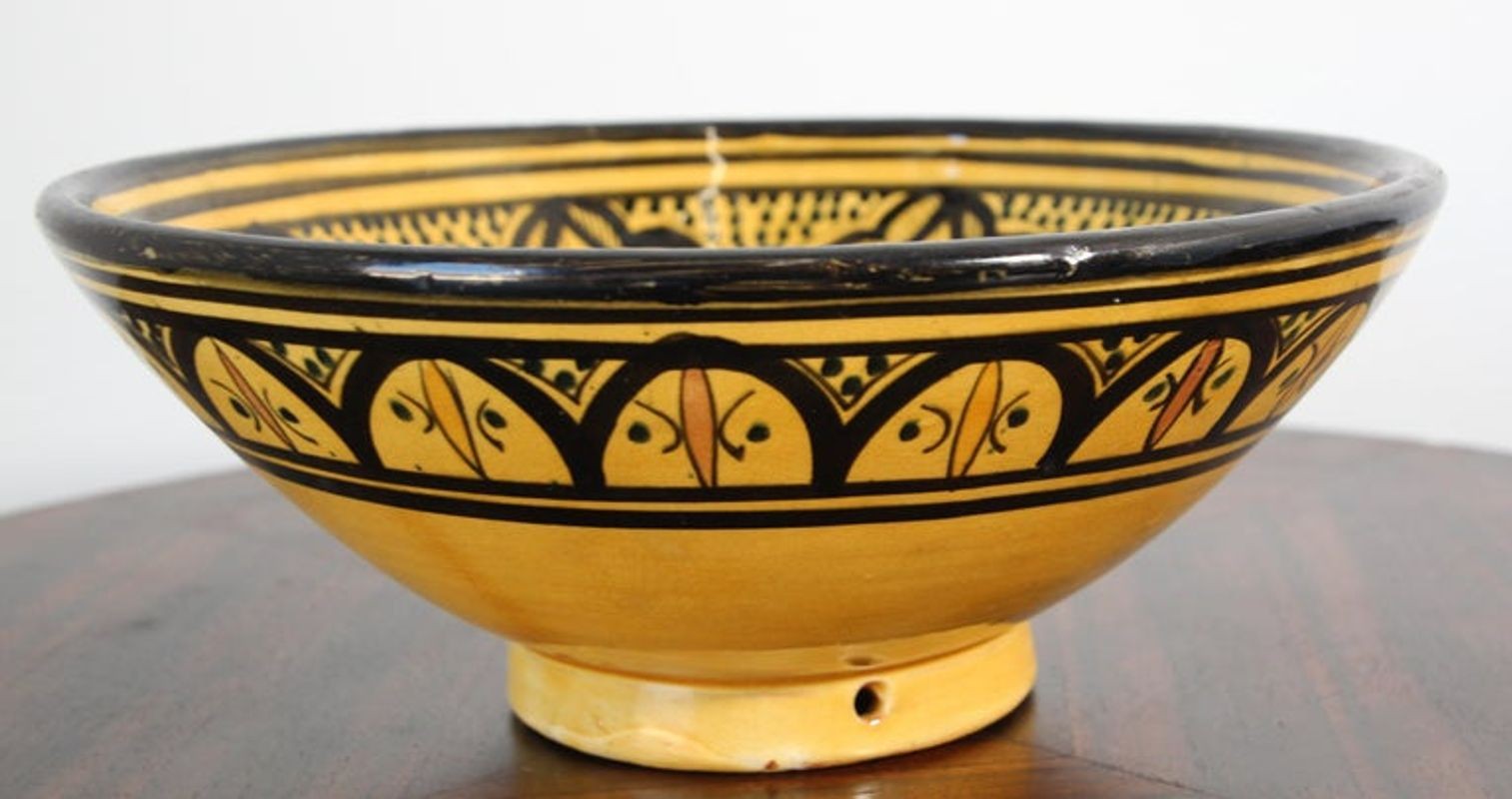 Vintage Moroccan Handcrafted Ceramic Yellow Bowl