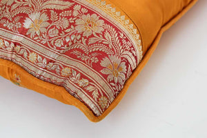 Silk Pillow Custom Made from a Wedding Orange Sari, India