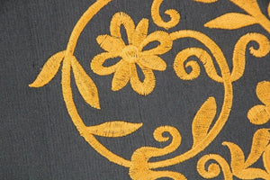Embroidered Black Silk Decorative Throw Pillow with Tassels