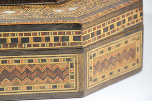 Large Antique Moorish Micro Mosaic Inlaid Jewelry Box Hexagonal Shape