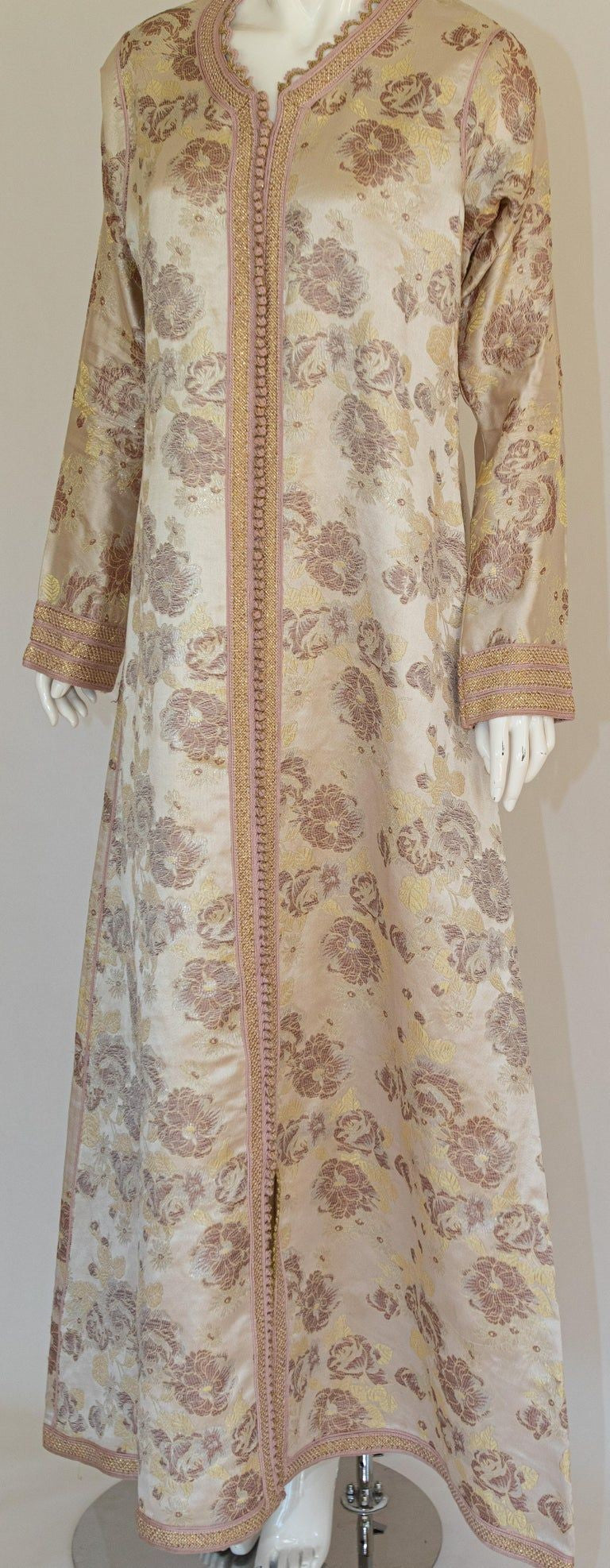Moroccan Caftan Gold Damask Embroidered, Vintage, 1960s