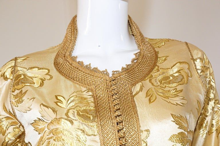 Moroccan Caftan Gold Damask Embroidered, Vintage, 1960s