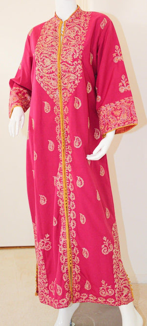 Vintage Moroccan Caftan Hot Pink with Gold, 1970's