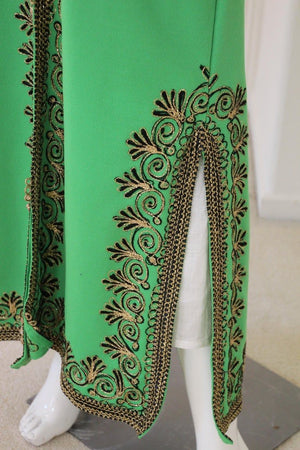 Vintage Moroccan Kaftan Green Maxi Dress circa 1970 Size L