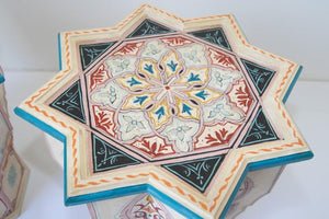 Moroccan Moorish Star Shape Ivory Side Tables a Pair