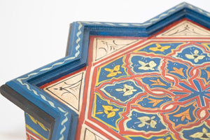 Moroccan Side Table Hand Painted Wood in Moorish Style 1960s