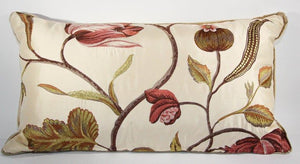 Vintage Throw Decorative Taffeta Pillow Embroidered with Flowers