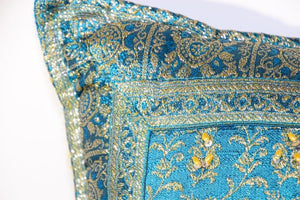 Turquoise Moorish Decorative Throw Pillow Embellished with Sequins and Beads