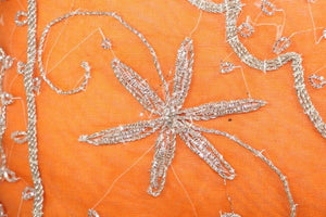 Beaded Orange Throw Pillow Embellished with Sequins