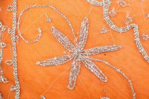 Beaded Orange Throw Pillow Embellished with Sequins