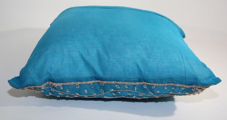 Moorish Throw Pillow Turquoise Embellished with Sequins and Beads