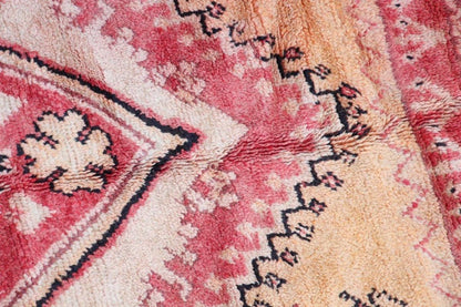Vintage Moroccan Berber Rug in Saffron, Coral and Black, 71 x 145 in, 1960s