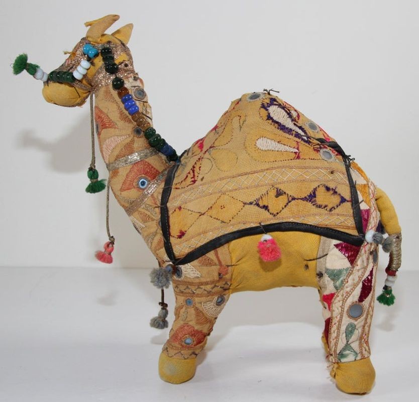 Handcrafted Vintage Stuffed Raj Cotton Embroidered Camel Toy, India, 1950