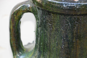 Moroccan Vintage Tamgroute Green Olive Jar with Handles