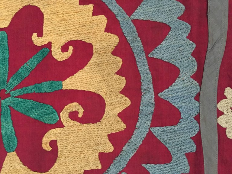Large Vintage Uzbek Suzani Needlework Textile Blanket or Tapestry