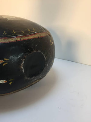 Metal Mughal Style Black Hand-Painted Water Jug Vase Rajasthan India