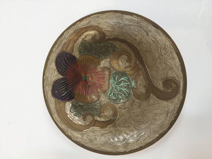 Art Nouveau A. Delbaux Brass Enameled Bowl, Made in France