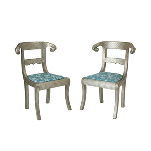 Anglo-Indian Silvered Wrapped Clad Side Chairs a Pair