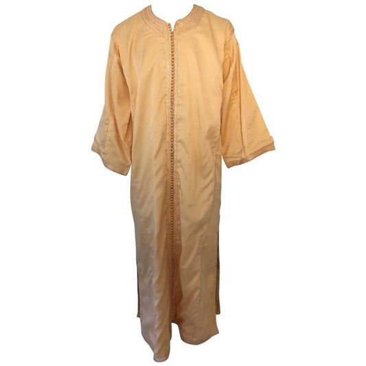 A vintage yellow gold Moroccan caftan with traditional neckline and embellished sleeves, 