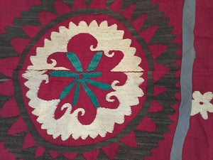 Large Vintage Uzbek Suzani Needlework Textile Blanket or Tapestry