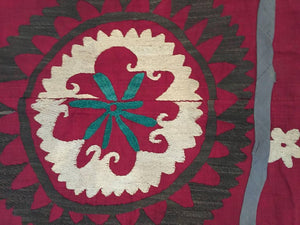 Large Vintage Uzbek Suzani Needlework Textile Blanket or Tapestry