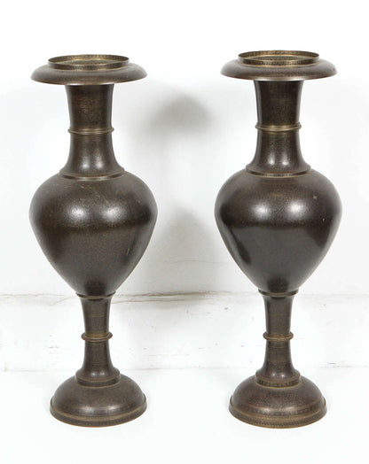 Pair of Kashmiri Indo-Persian Lacquered Metal Copper Vases