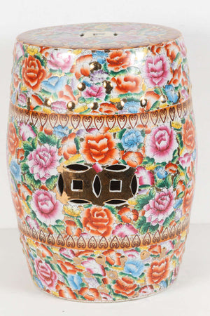 Japanese Pink Ceramic Garden Seat with Lucky Coins