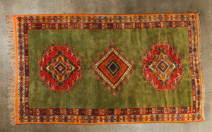 Vintage Moroccan Tribal Green and Orange Rug