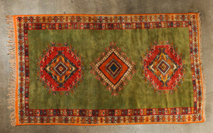 Vintage Moroccan Tribal Green and Orange Rug