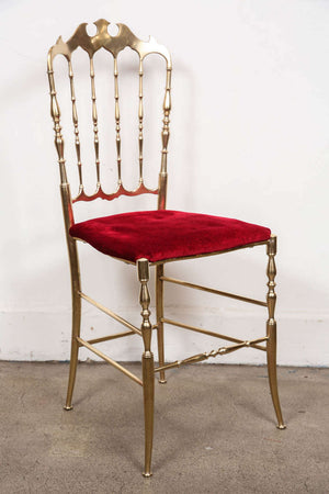 Polished Brass Chiavari Chairs with Red Velvet, Italy