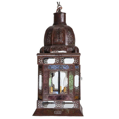 Moroccan Handcrafted Metal and Glass Lantern, Bohemian Style, 1980