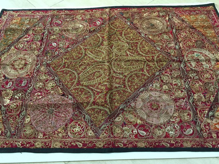 Mughal Hand Embroidered Metal Threaded Tapestry from Rajasthan, India