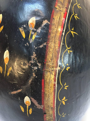 Metal Mughal Style Black Hand-Painted Water Jug Vase Rajasthan India
