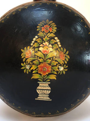 Metal Mughal Style Black Hand-Painted Water Jug Vase Rajasthan India