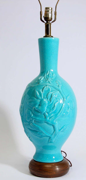 Vintage Asian Oriental Chinese Turquoise Ceramic Table Lamp