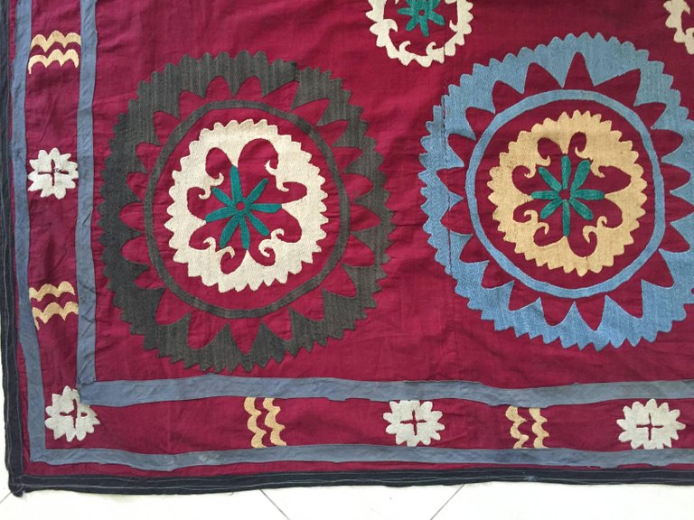 Large Vintage Uzbek Suzani Needlework Textile Blanket or Tapestry
