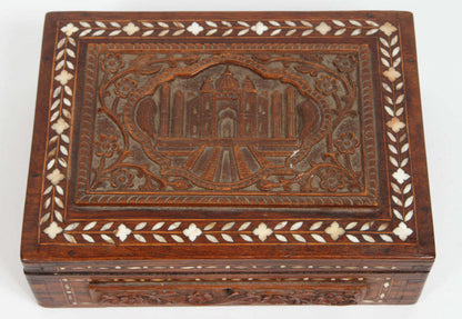 19th Century Anglo-Indian Mughal Jewelry Box, Hand-Carved Sandalwood