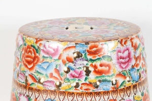 Japanese Pink Ceramic Garden Seat with Lucky Coins