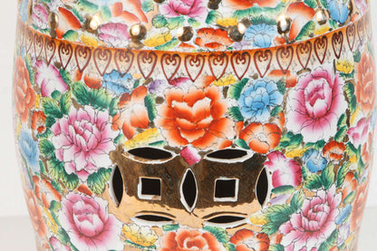 Japanese Pink Ceramic Garden Seat with Lucky Coins